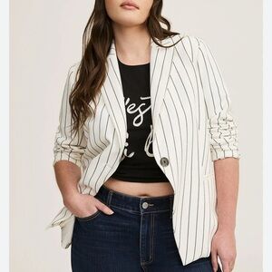 Torrid Tailored Twill One Button Blazer Jacket Ivory Striped 2X Plus Size Office
